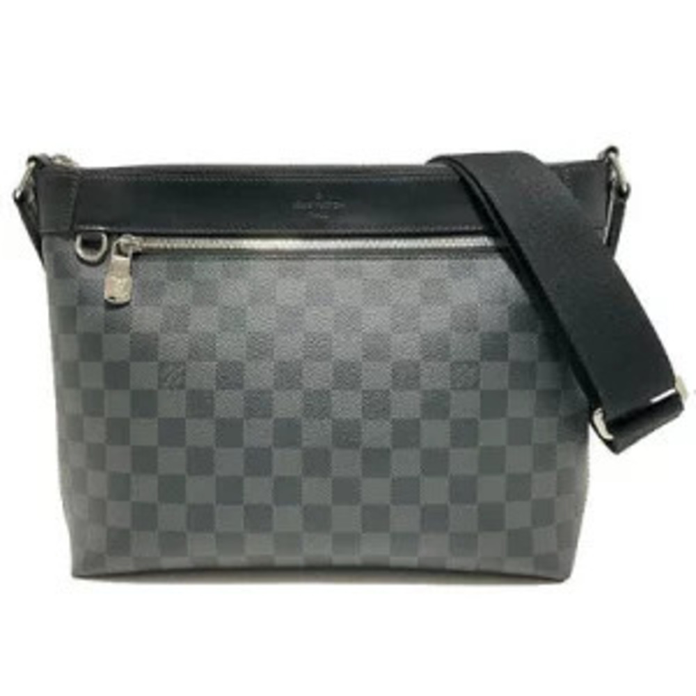 LOUIS VUITTON Mick Shoulder Bag Damier Graphite Black Leather Gray Black